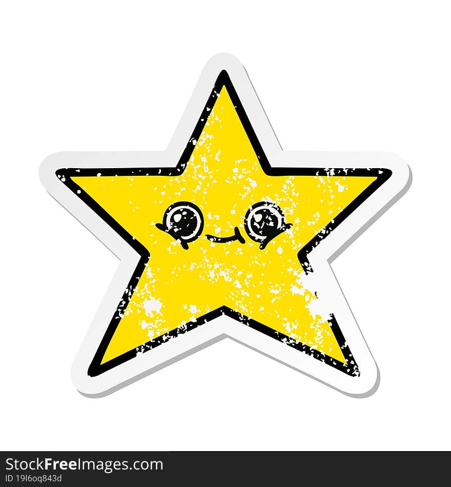 distressed sticker of a cute cartoon gold star