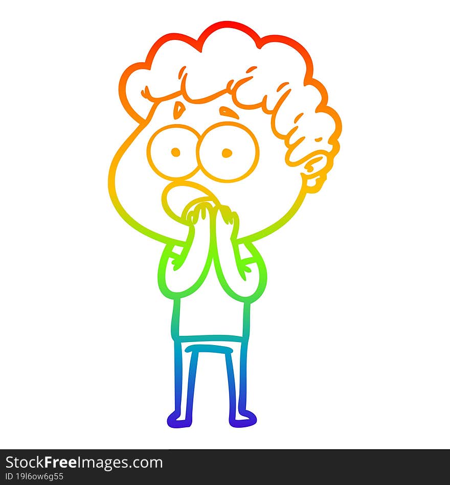 Rainbow Gradient Line Drawing Cartoon Man Gasping In Surprise