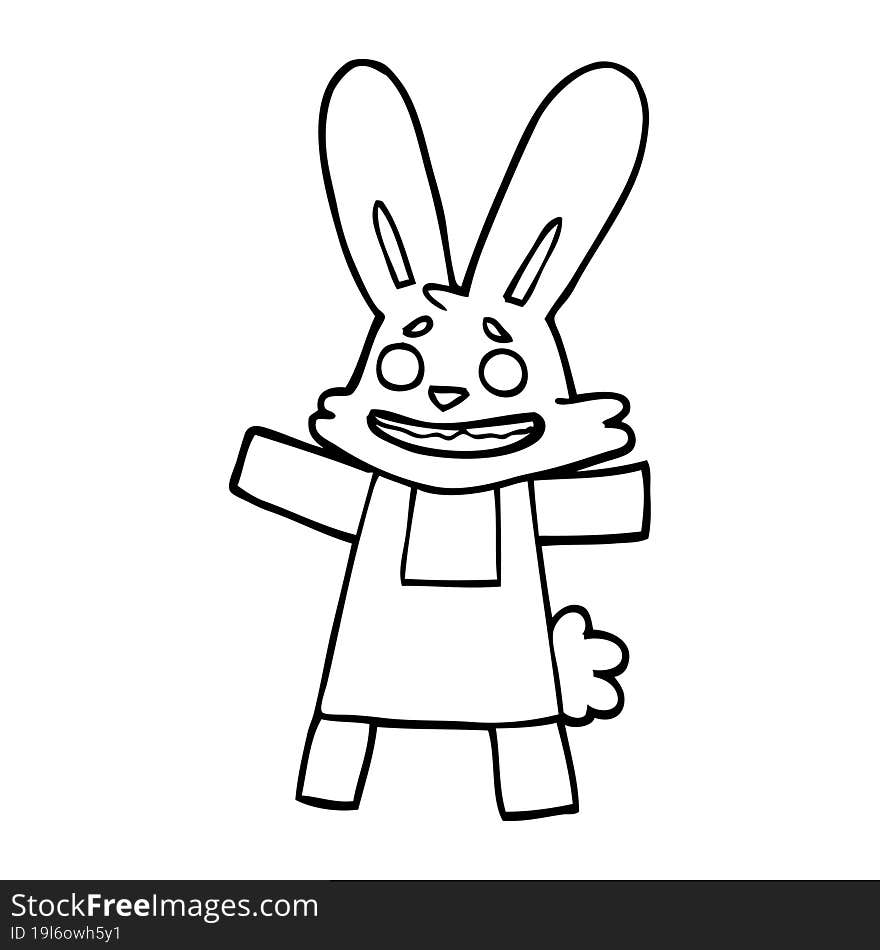 Line Drawing Cartoon Of A Smiling Rabbit