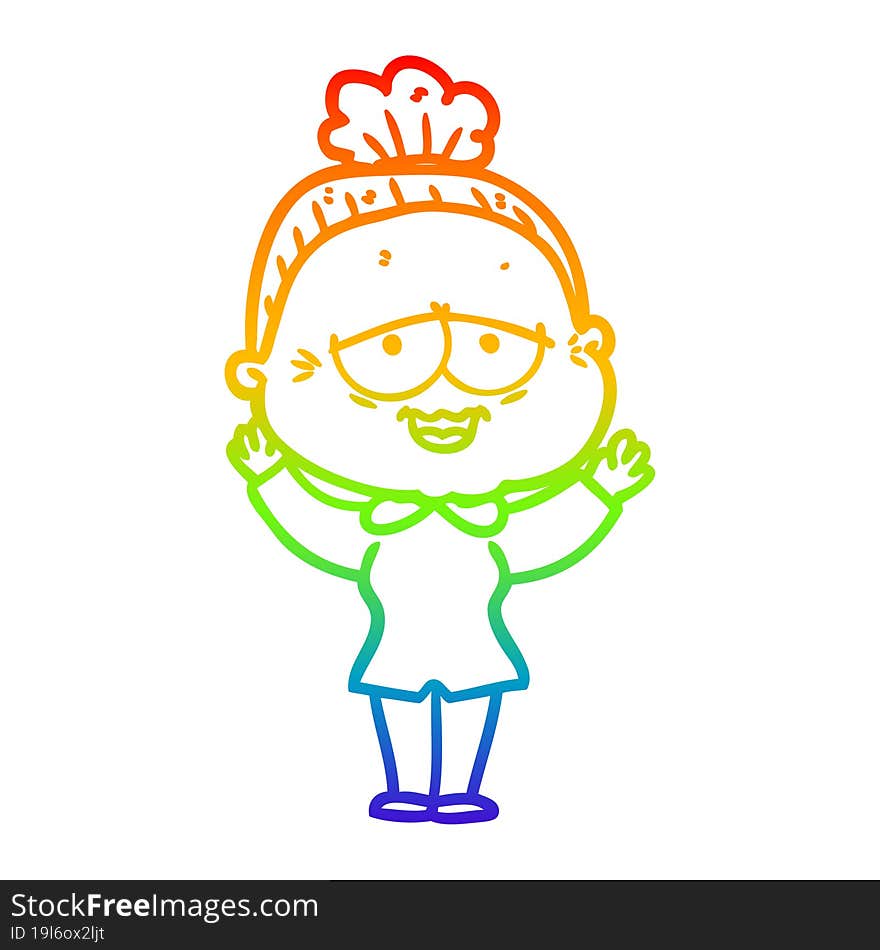 Rainbow Gradient Line Drawing Cartoon Happy Old Lady