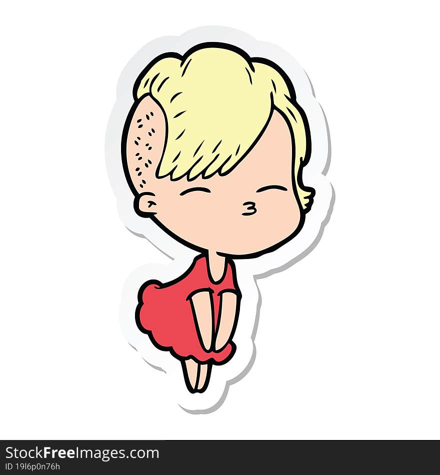 sticker of a cartoon squinting girl in dress