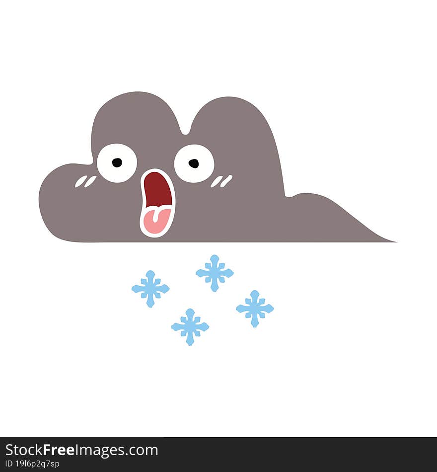 flat color retro cartoon storm snow cloud