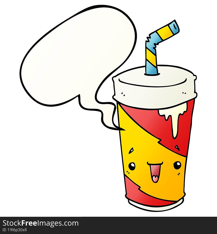 cartoon soda cup and speech bubble in smooth gradient style