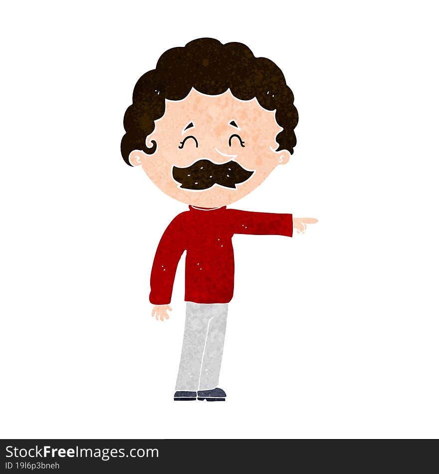 cartoon man with mustache pointing