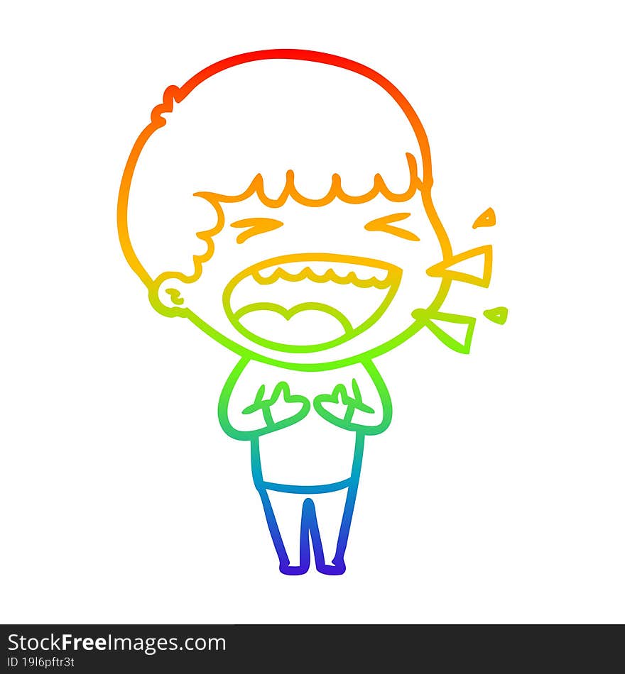 Rainbow Gradient Line Drawing Cartoon Laughing Man