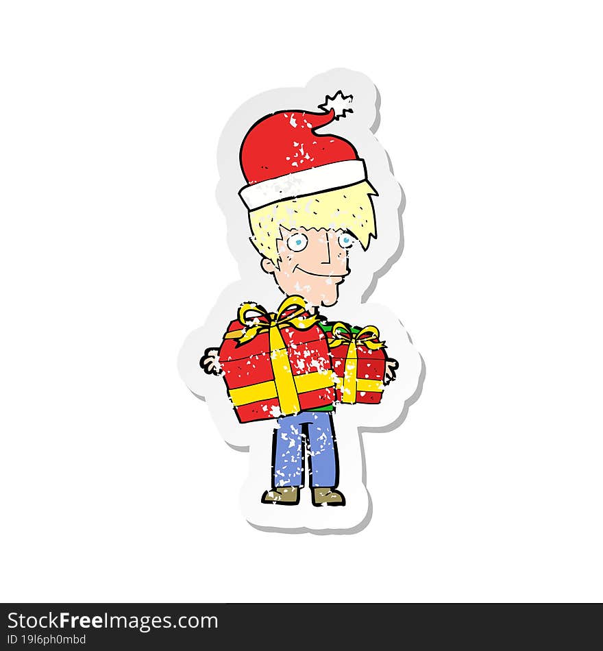 retro distressed sticker of a cartoon man ready for christmas