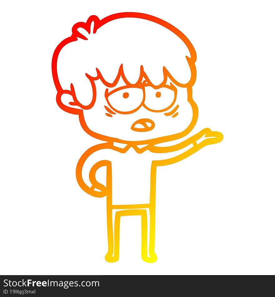 warm gradient line drawing cartoon exhausted boy