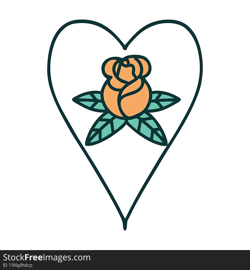 Tattoo Style Icon Of A Heart And Flowers