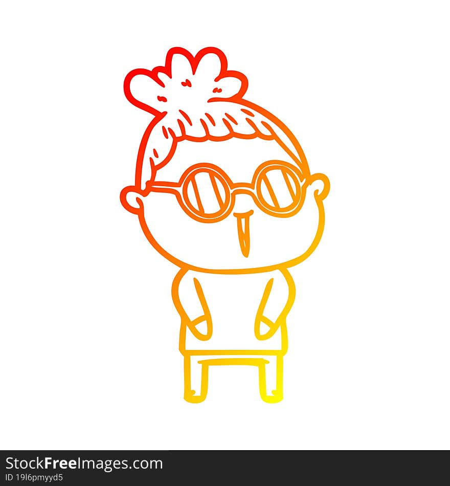 warm gradient line drawing cartoon woman wearing spectacles