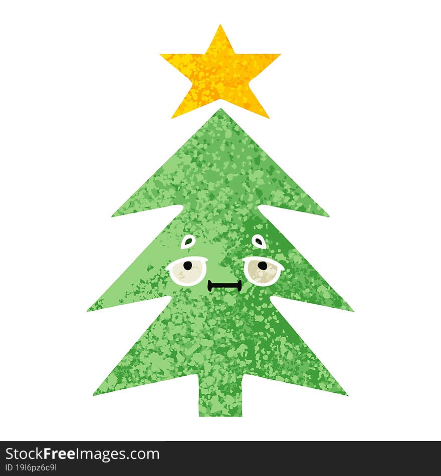 retro illustration style cartoon christmas tree