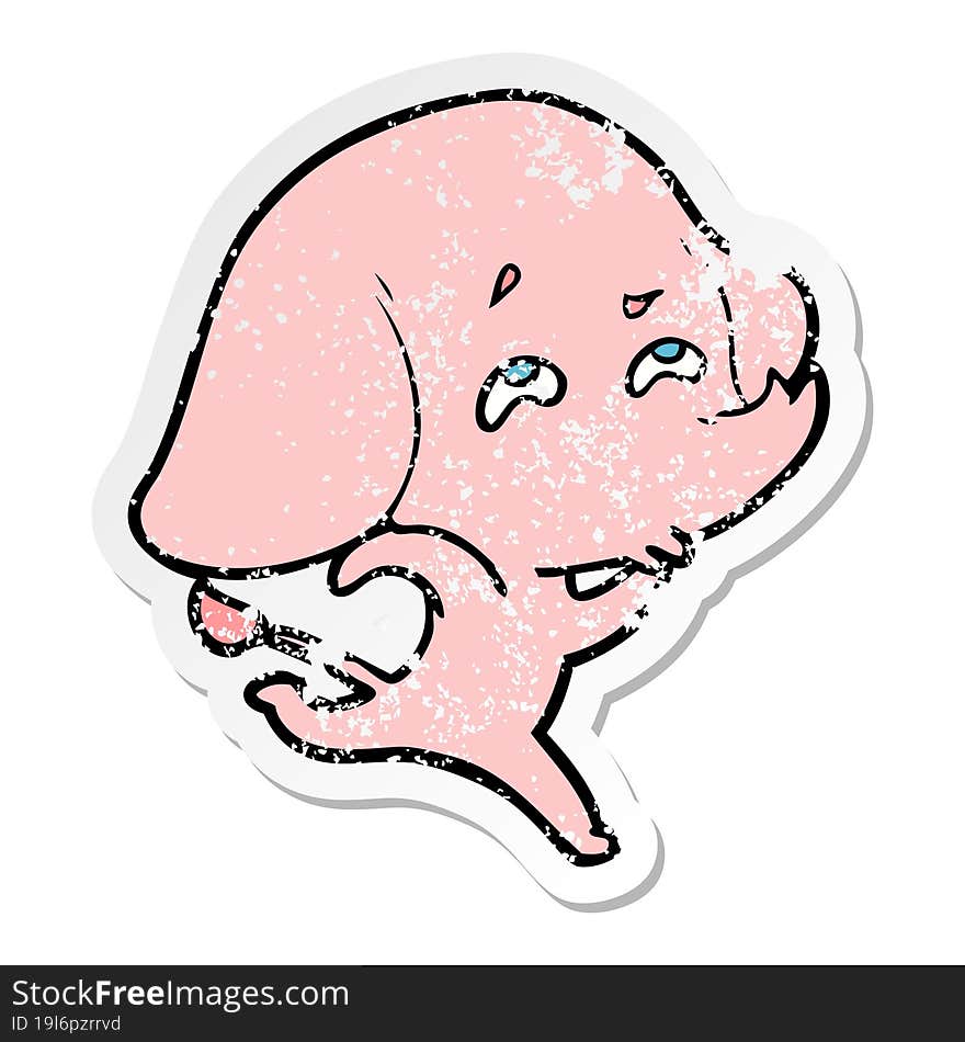 Distressed Sticker Of A Cartoon Elephant Remembering