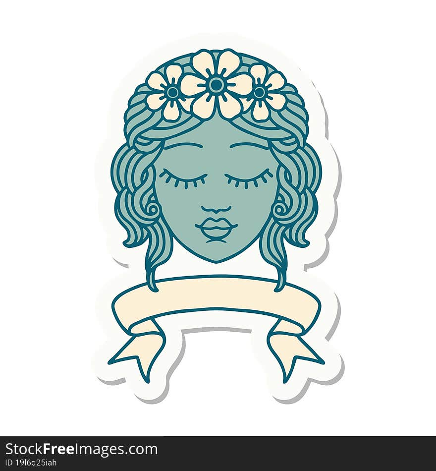 tattoo sticker with banner of female face with eyes closed