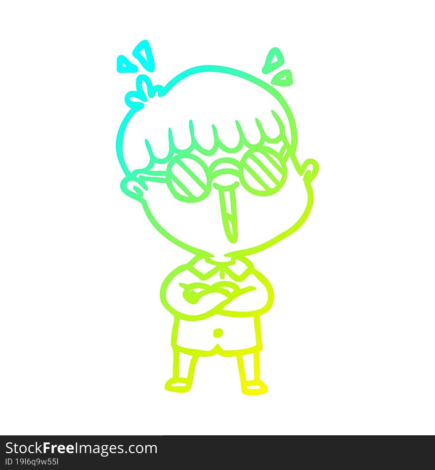 cold gradient line drawing cartoon boy wearing spectacles