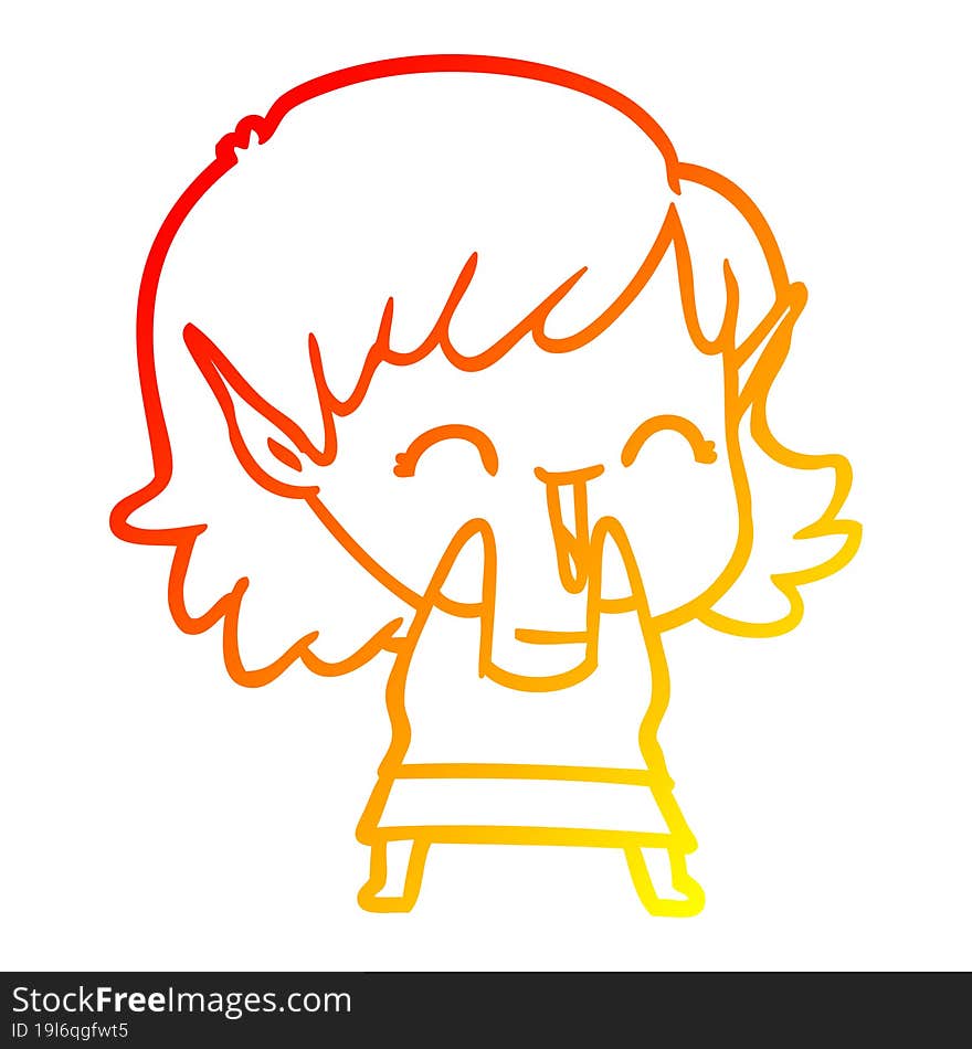 warm gradient line drawing cartoon elf girl