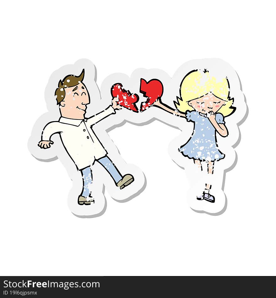 retro distressed sticker of a cartoon couple in love