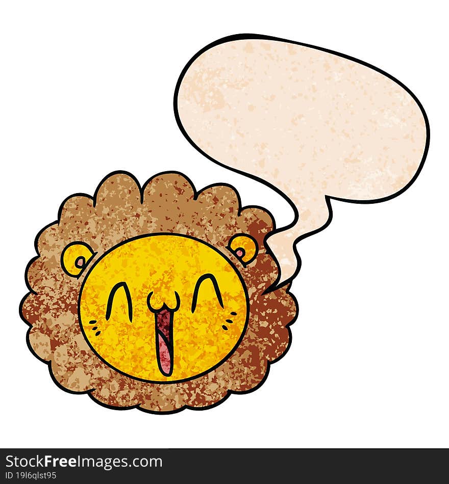 Cartoon Lion Face And Speech Bubble In Retro Texture Style