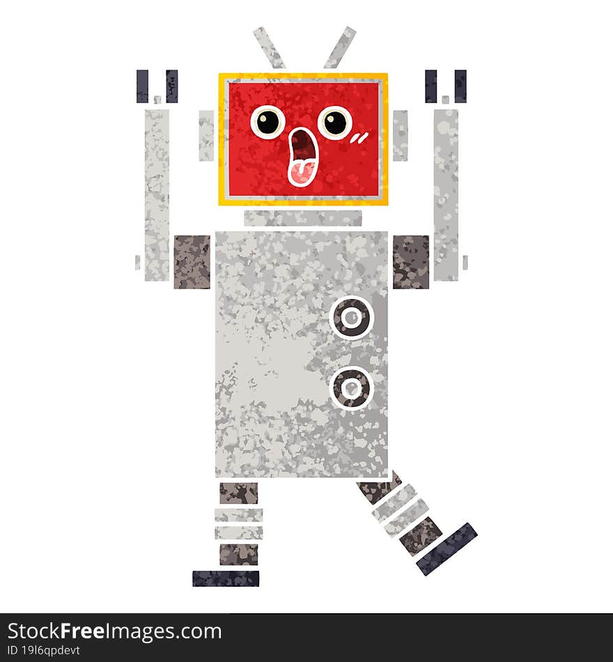 retro illustration style cartoon robot