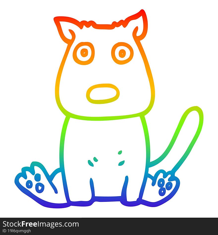 rainbow gradient line drawing of a cartoon calm dog