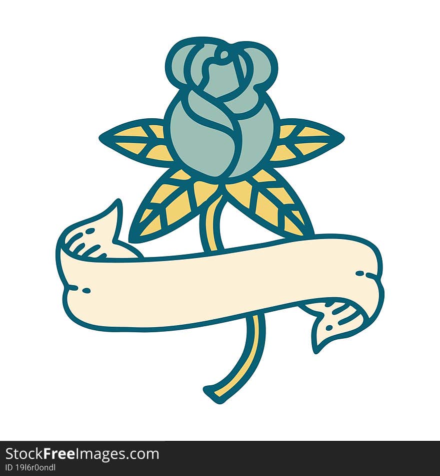 tattoo style icon of a rose and banner