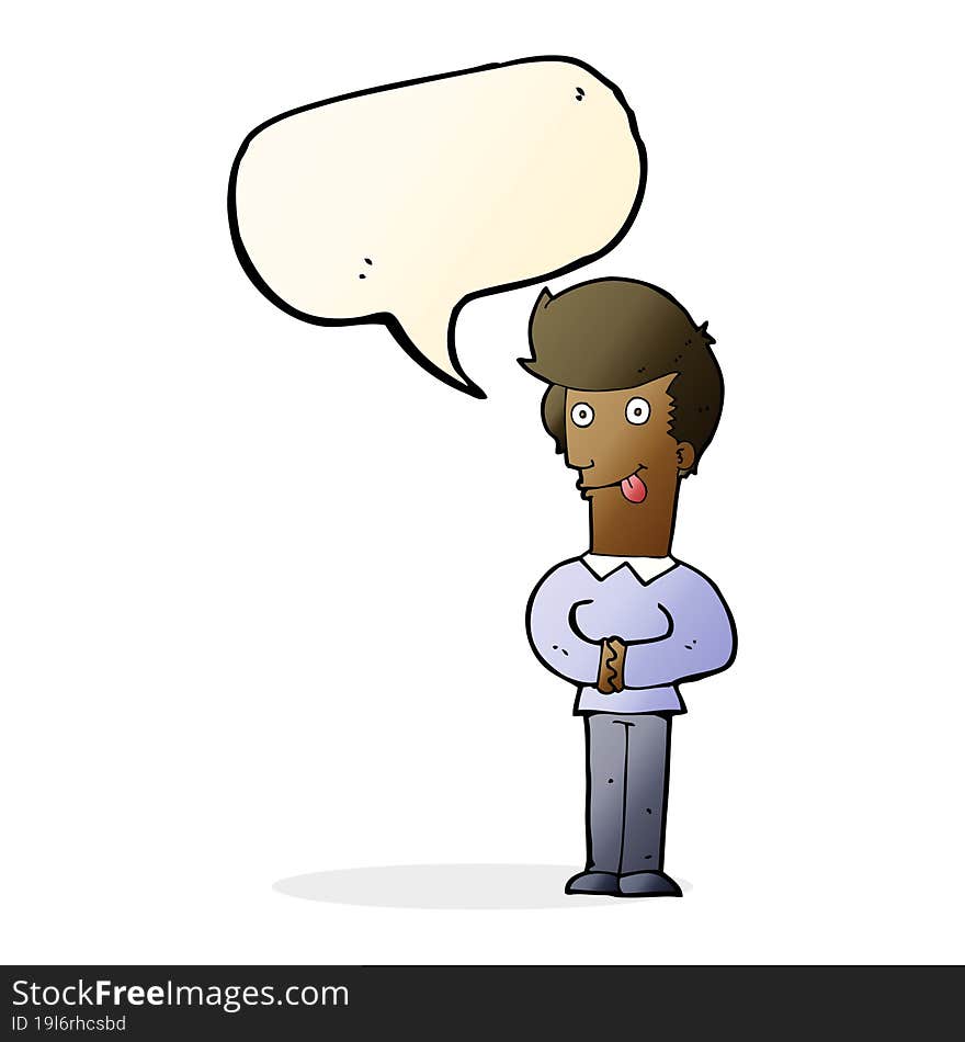 cartoon man sticking out tongue with speech bubble