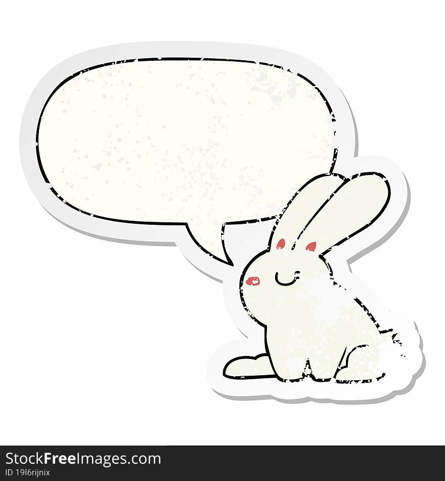 Cartoon Rabbit And Speech Bubble Distressed Sticker