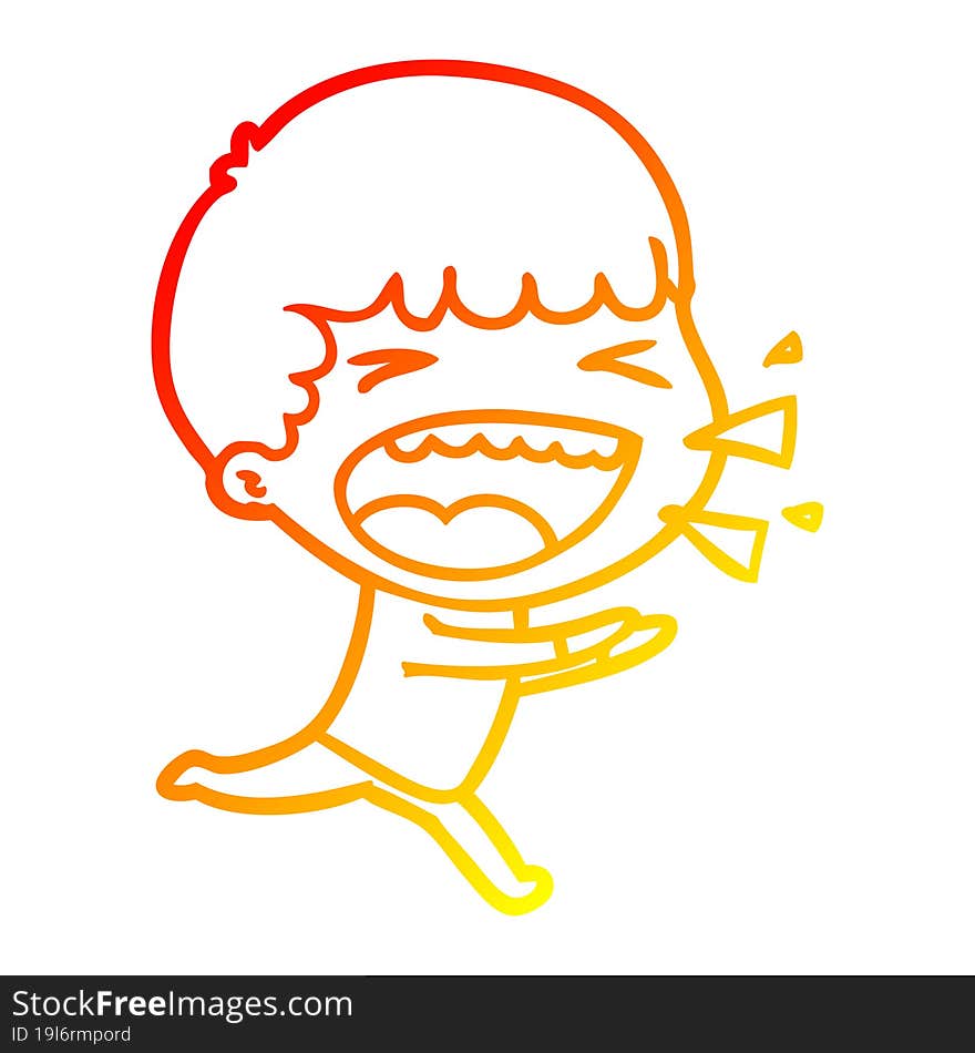 warm gradient line drawing of a cartoon laughing man