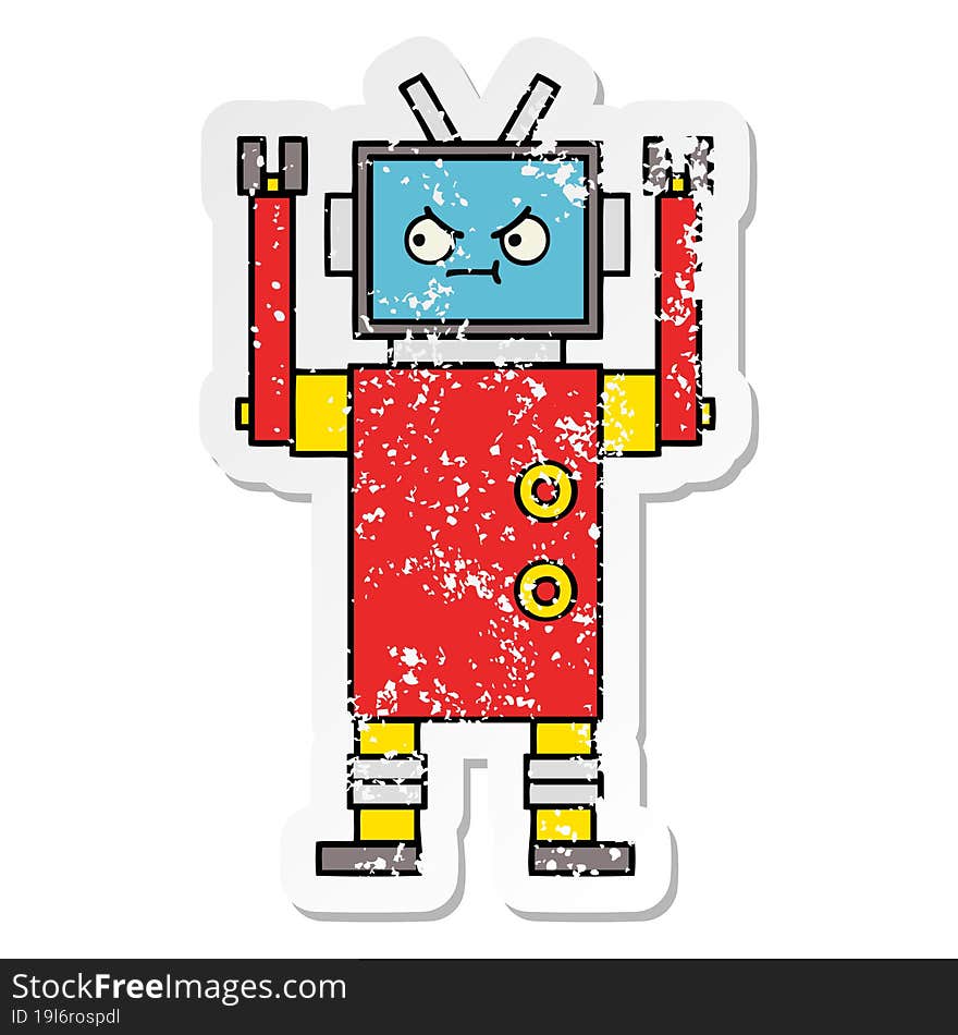 distressed sticker of a cute cartoon robot