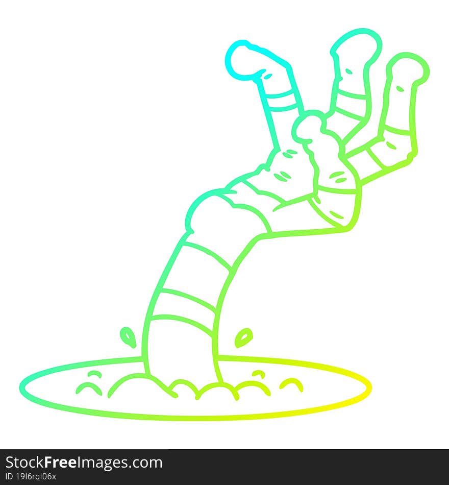 cold gradient line drawing of a cartoon spooky monster hand