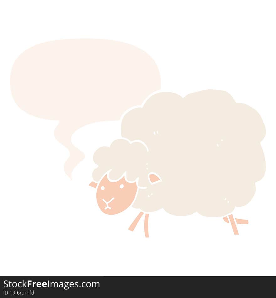 cartoon sheep and speech bubble in retro style