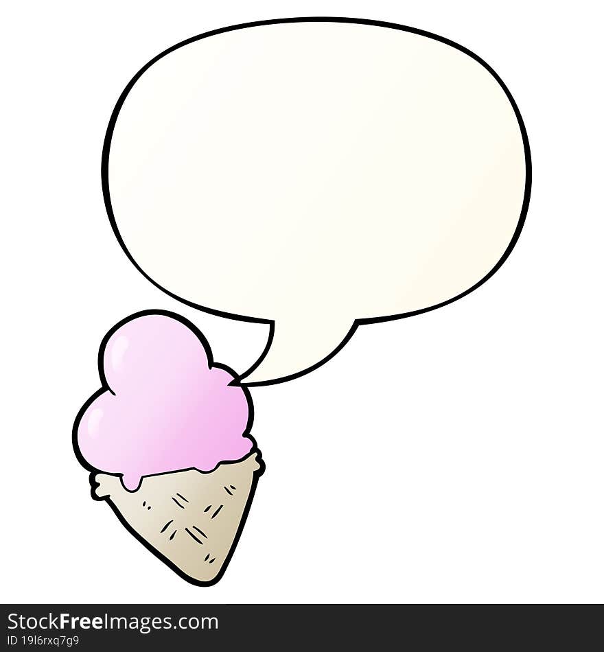 Cartoon Ice Cream And Speech Bubble In Smooth Gradient Style