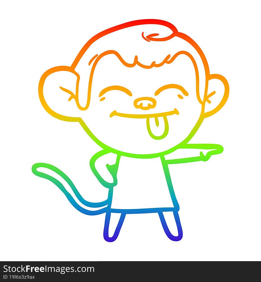 rainbow gradient line drawing funny cartoon monkey pointing