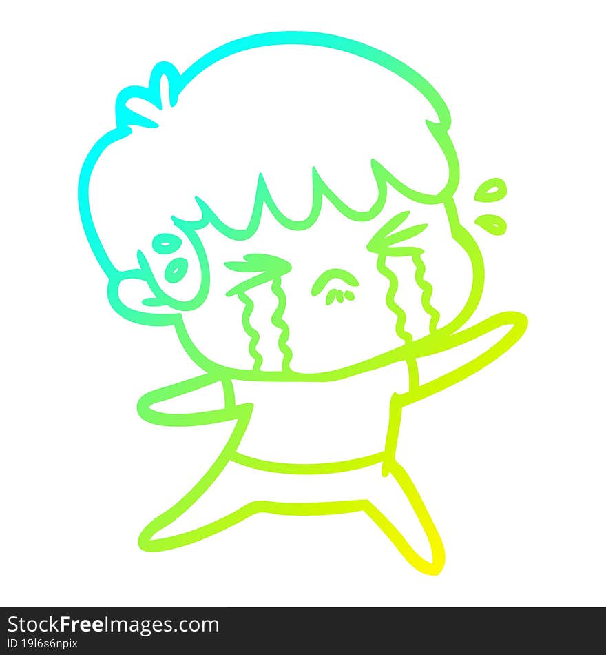 cold gradient line drawing cartoon boy crying