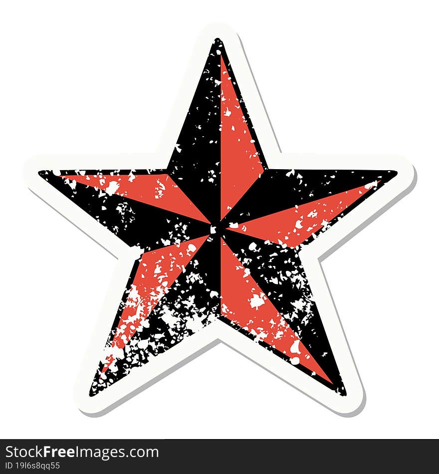 Traditional Distressed Sticker Tattoo Of A Star