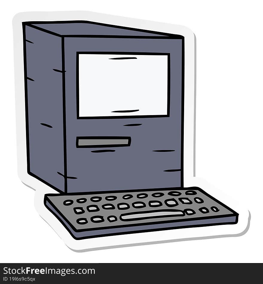 Sticker Cartoon Doodle Of A Computer And Keyboard