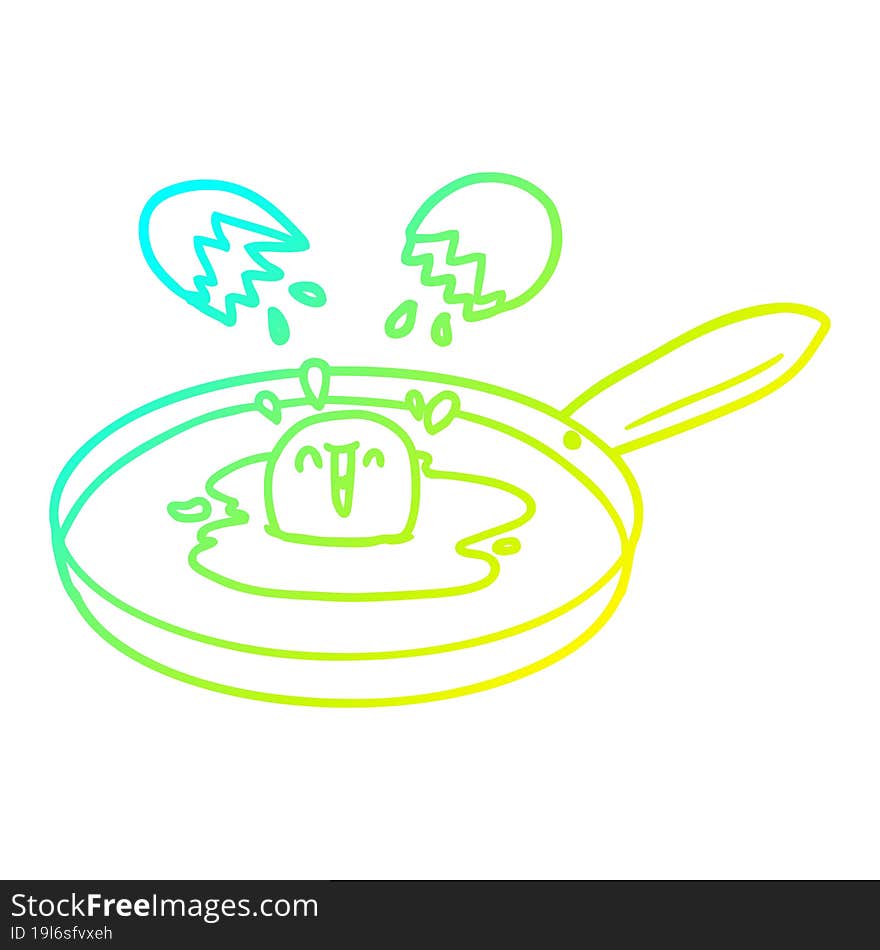 cold gradient line drawing cartoon egg frying