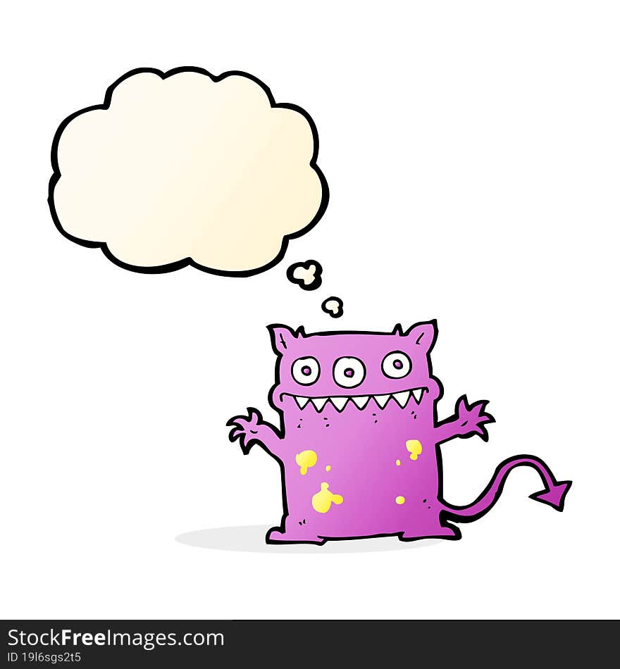 cartoon little monster with thought bubble