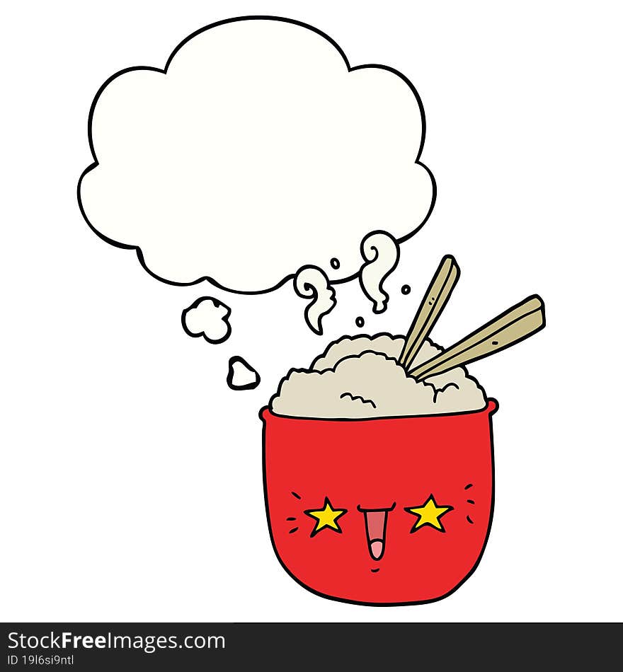 cartoon rice bowl with face and thought bubble