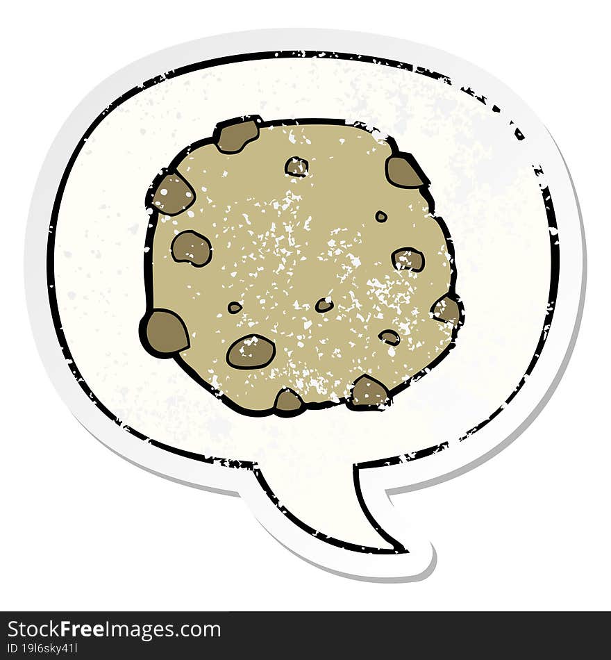 cartoon cookie and speech bubble distressed sticker