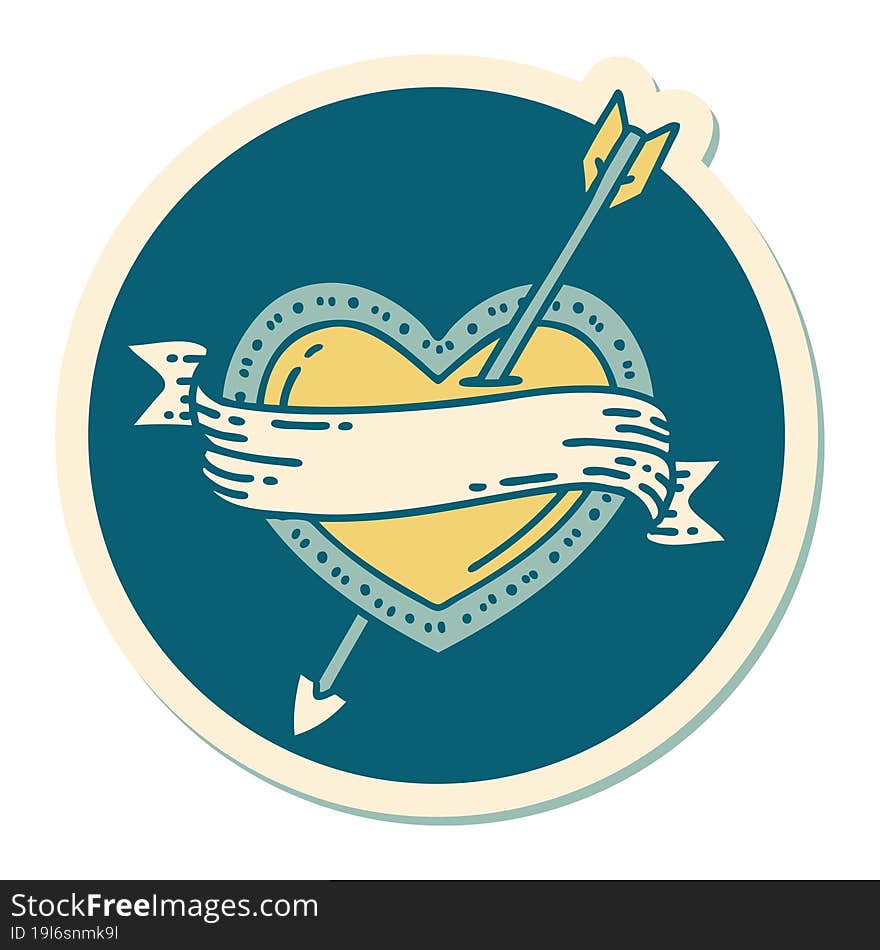 Tattoo Style Sticker Of An Arrow Heart And Banner