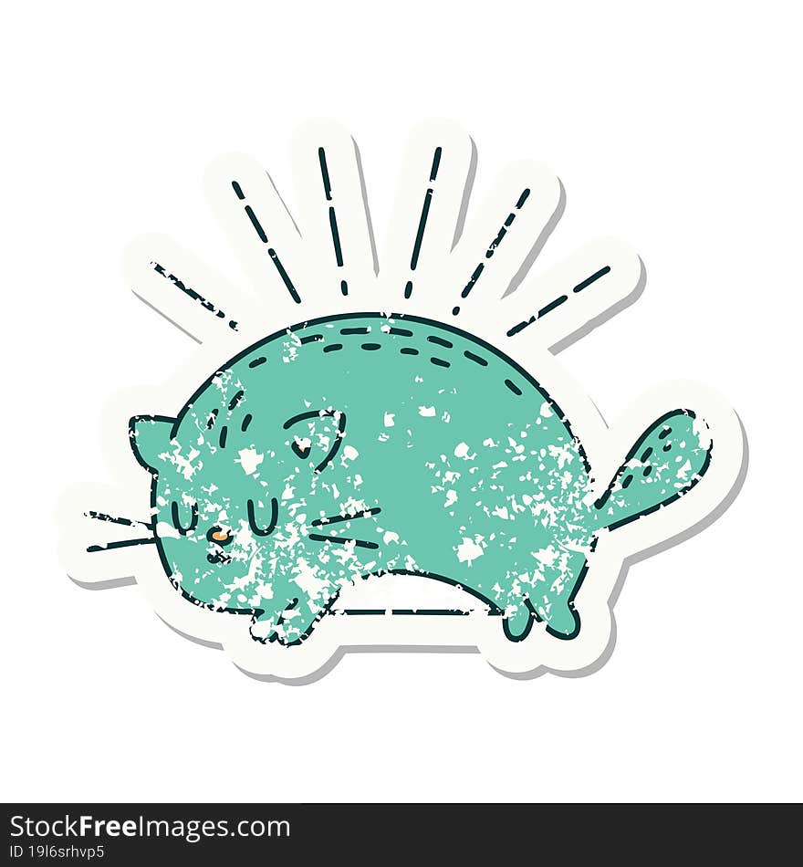 grunge sticker of tattoo style happy cat