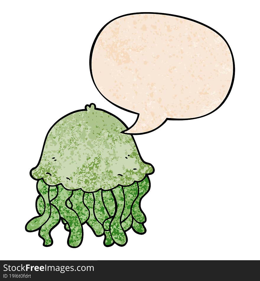 cartoon jellyfish and speech bubble in retro texture style