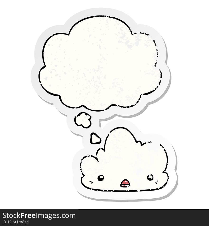 Cute Cartoon Cloud And Thought Bubble As A Distressed Worn Sticker