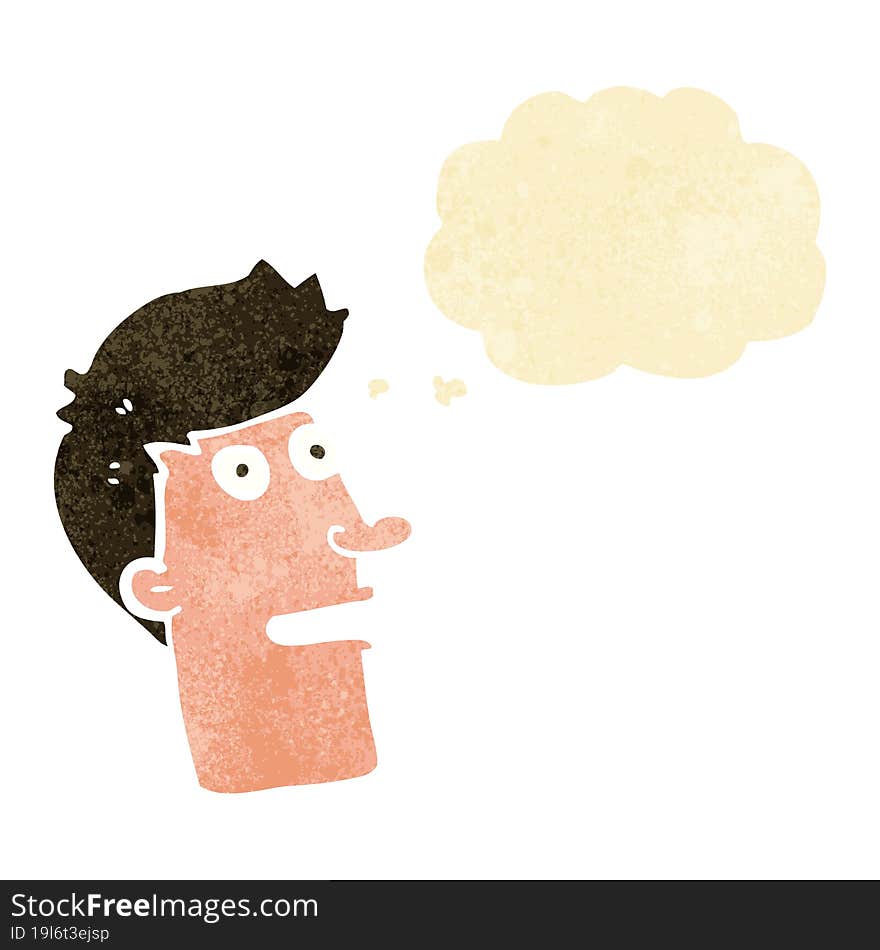 cartoon shocked male face with thought bubble