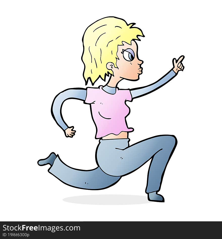 cartoon woman running and pointing