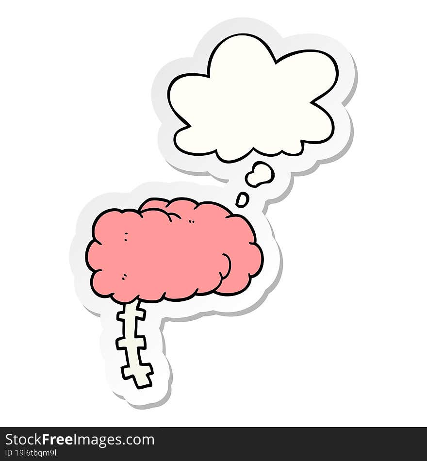 cartoon brain and thought bubble as a printed sticker