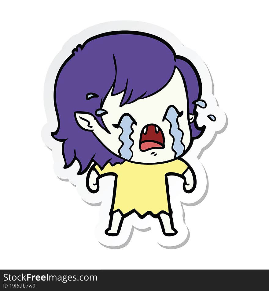 sticker of a cartoon crying vampire girl