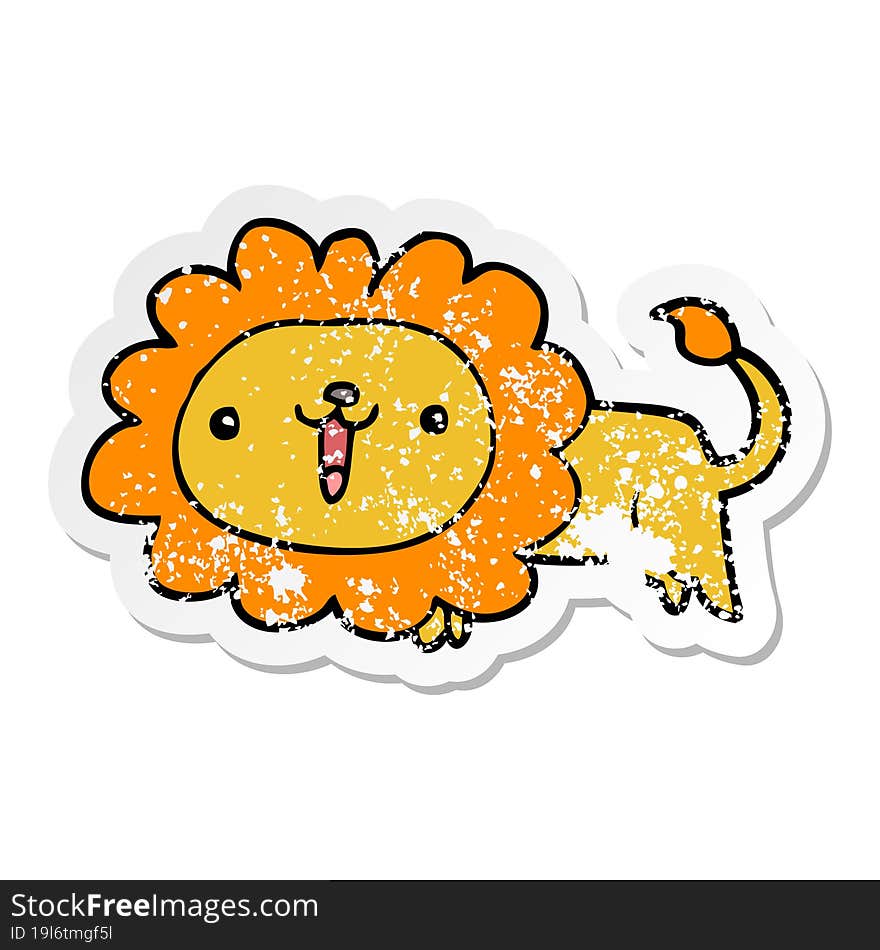 distressed sticker of a cute cartoon lion