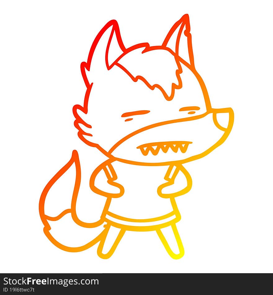 warm gradient line drawing cartoon wolf showing teeth