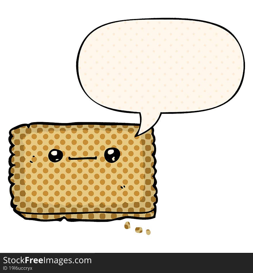 cartoon biscuit and speech bubble in comic book style