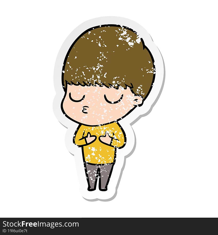 Distressed Sticker Of A Cartoon Calm Boy